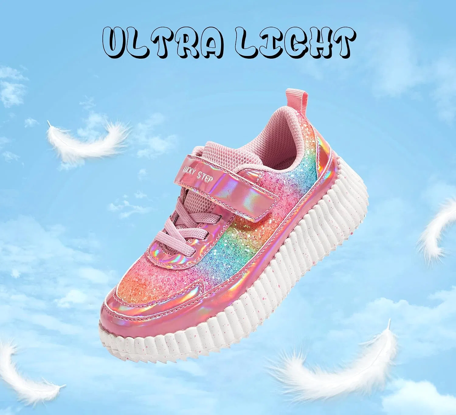 Детские кроссовки для девочек с блестками LUCKY STEP, Pink Multi Glitter — фото 4