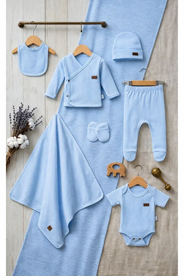 Детский комплект для новорожденных хлопковый 7 предметов Mbk Garden, Blue