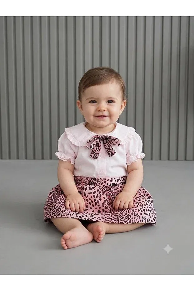 Детский комплект для девочек с принтом Leopard Skirt And Bow Boutique Set Moonstar, Multicolor
