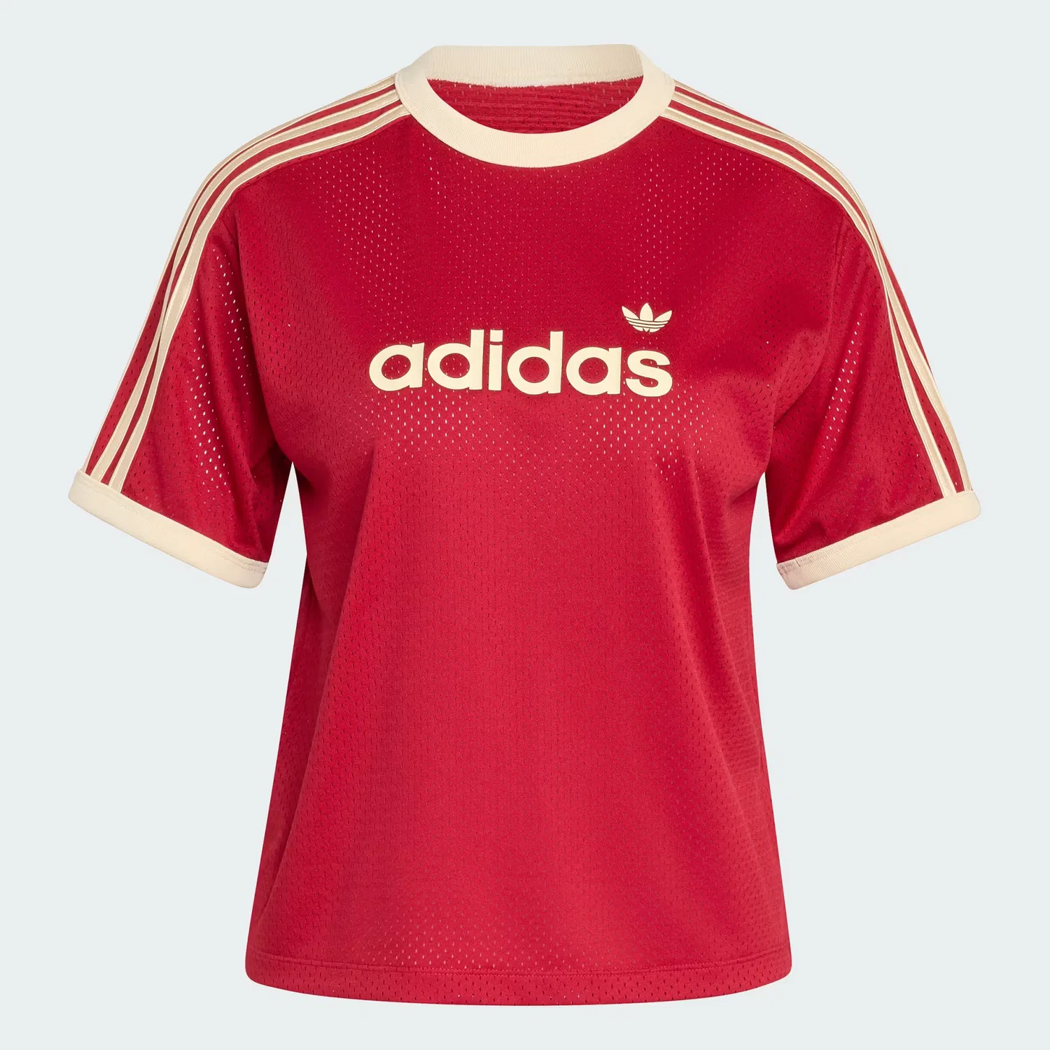 Женская футболка из сетки Linear Mesh Tee Adidas Originals, красный/ванильный — фото 4