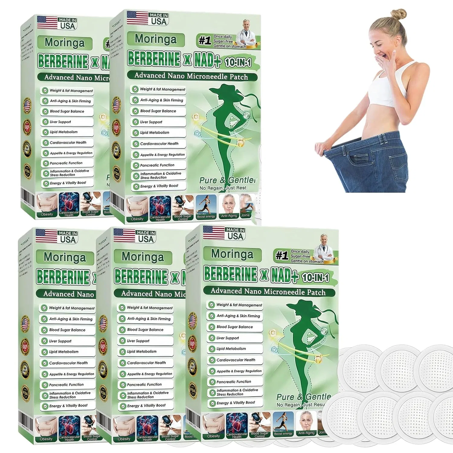 Пластырь для похудения Moringa NAD+ 10-in-1 Nano Patch, 5 шт, ZTBFHLZQ