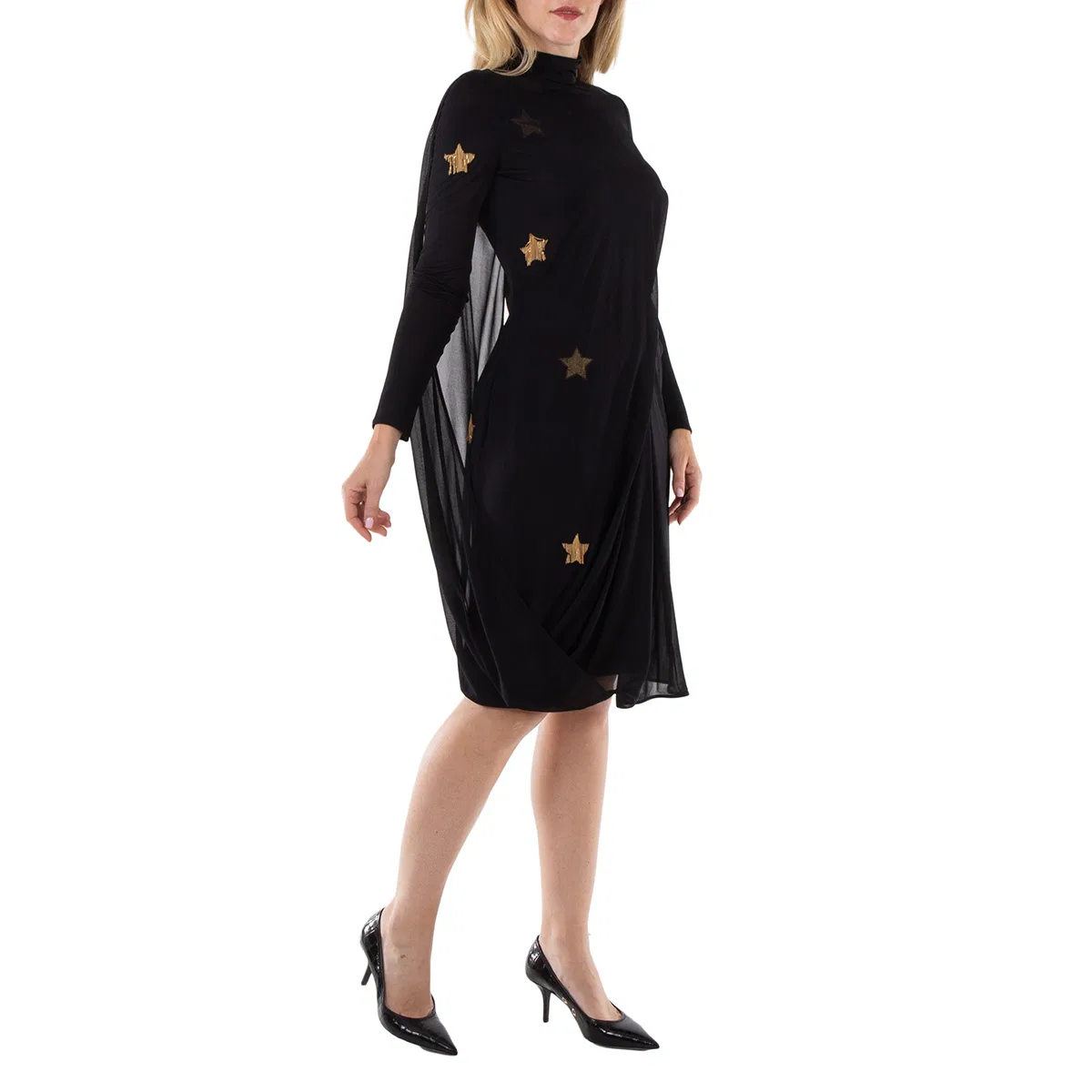 Платье с длинным рукавом Black Star Motif Gathered Silk Viscose Dress Burberry, Black — фото 2