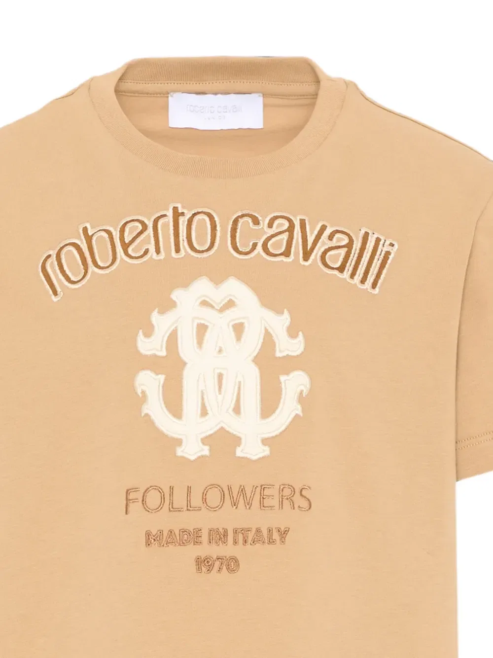 Футболка с коротким рукавом и вышитым логотипом Roberto Cavalli Junior, бежевый — фото 3