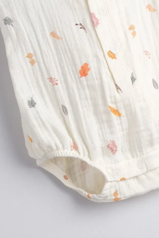 Детское боди для новорожденных без рукавов Leaf Printed Muslin Fabric 100% Cotton Baby And Children's Bodysuit Bondberro, Renkli Yaprak — фото 3