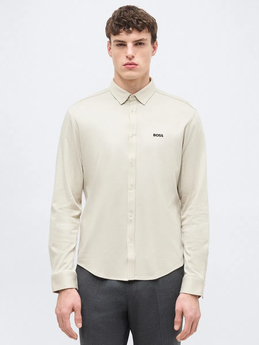 Рубашка BOSS Regular fit Button Up Shirt 'Motion' бежевого цвета — фото 2