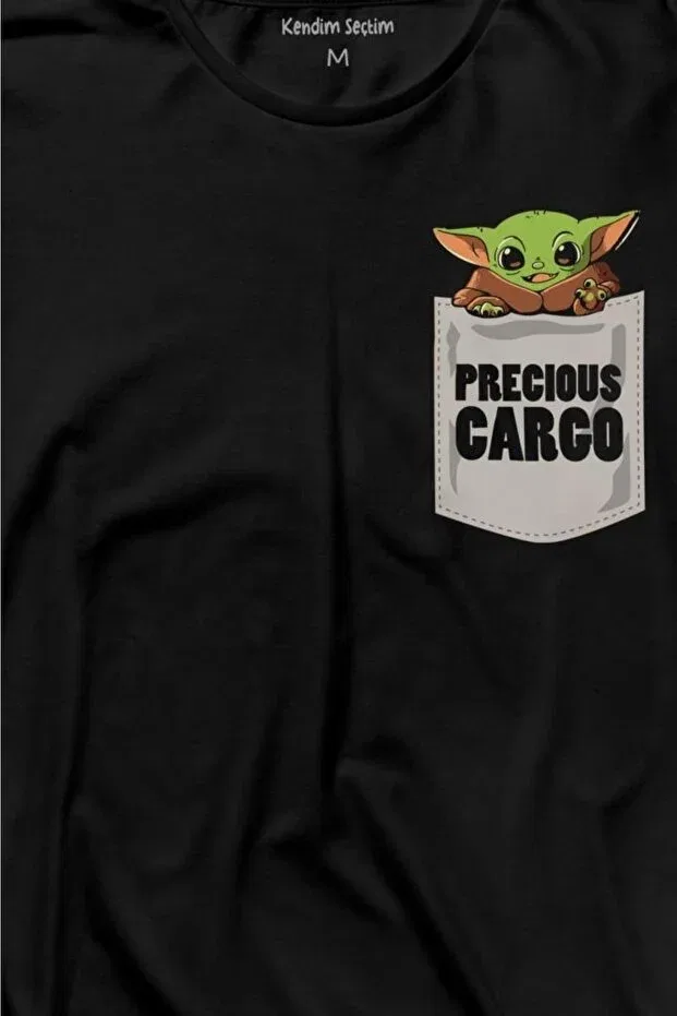 Детская футболка с длинным рукавом с принтом The Mandalorian Baby Yoda Pocket Design Kendim Seçtim, Black — фото 2