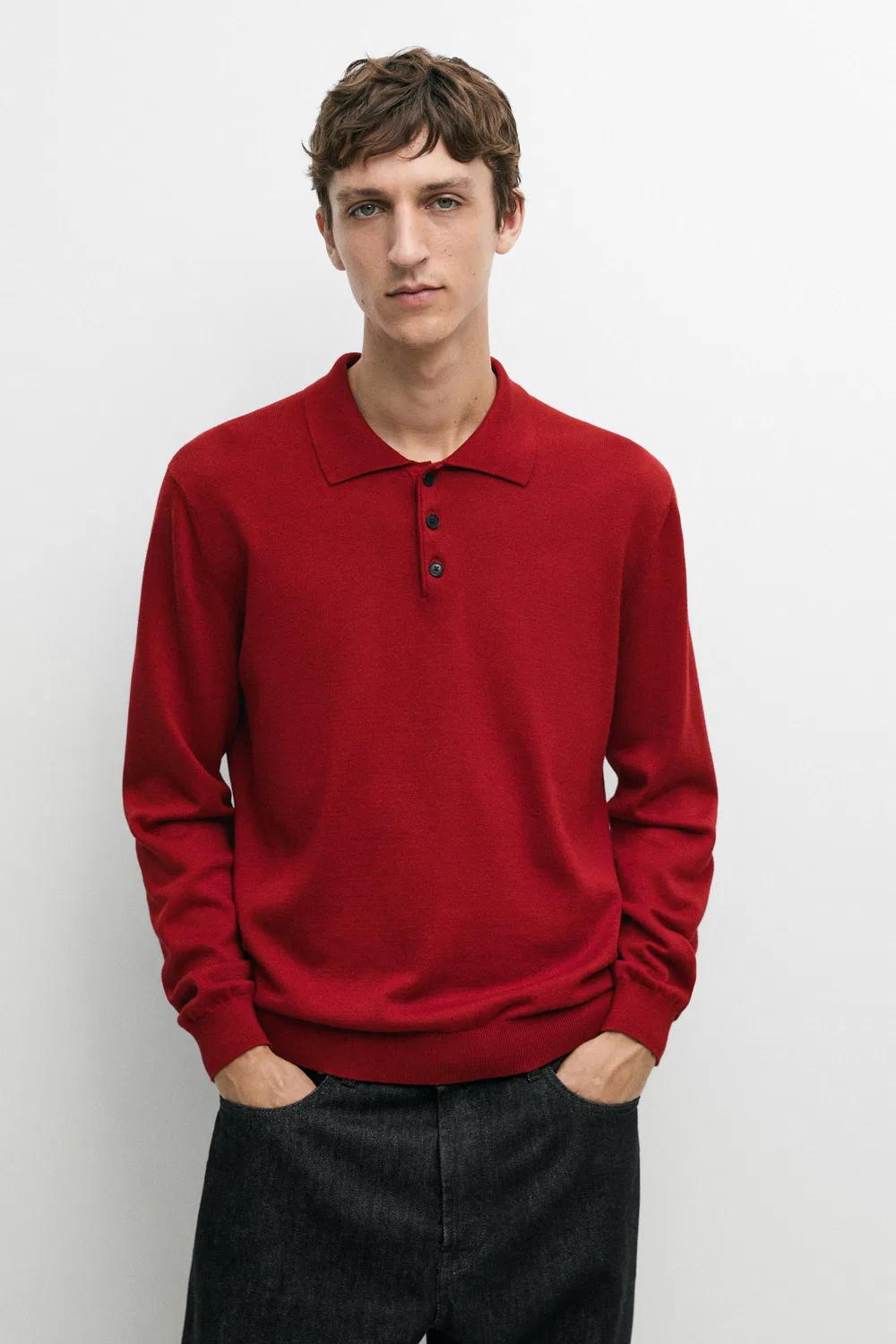 Свитер-поло Massimo Dutti 100% Cotton Knit, красный