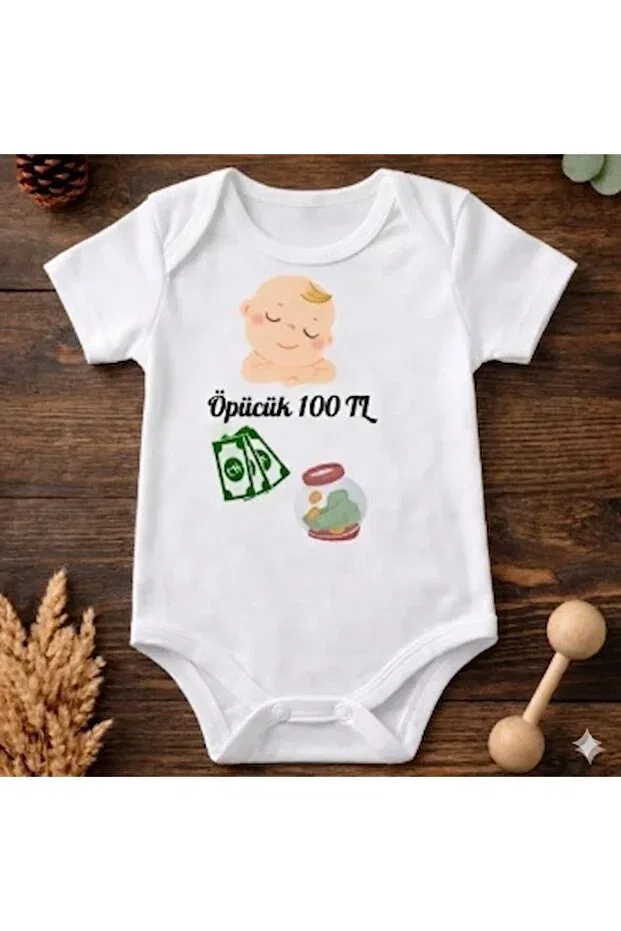 Детское боди-слип с принтом Kiss 100tl Eydubaby, White