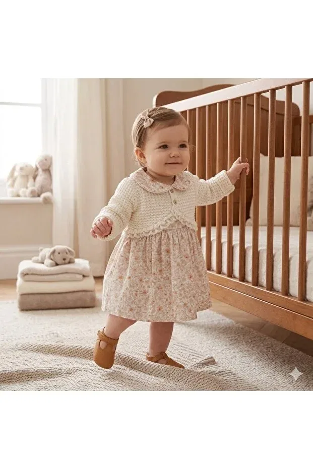 Детское платье для девочек хлопковое Flower Printed Elite Matte Dress Minikincibaby, Pink — фото 3