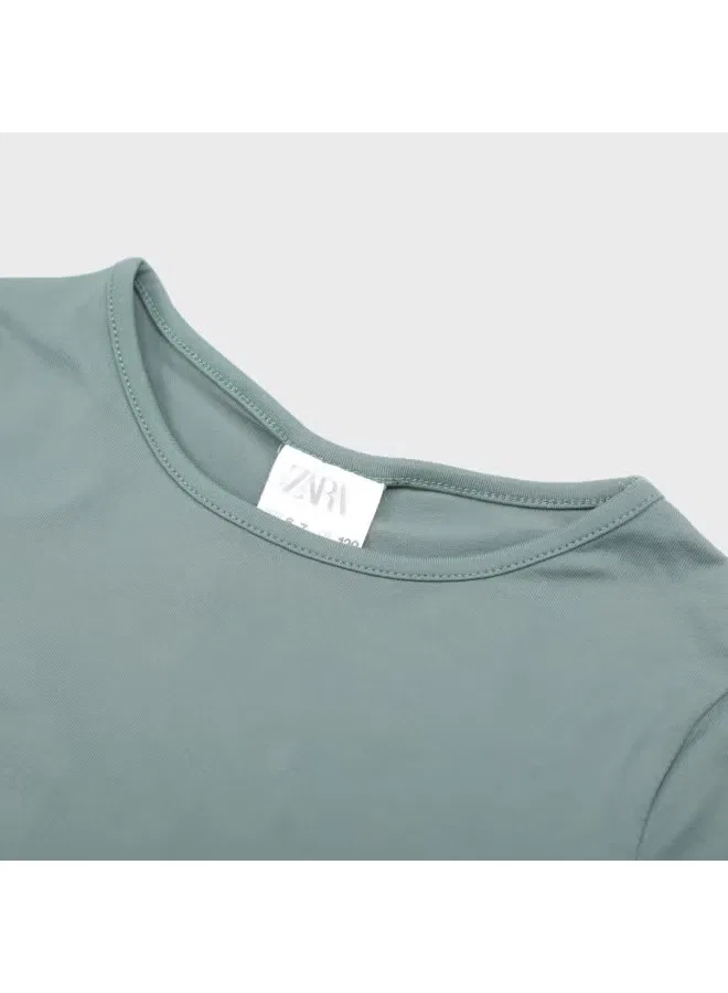 Футболка спортивная минималистичная с коротким рукавом Zara, серо-зеленый — фото 4