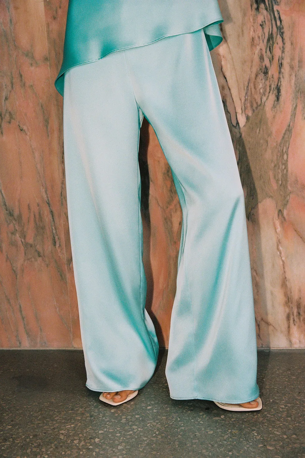 Атласный комбинезон с завязками на шалости ZARA, Turquoise — фото 2