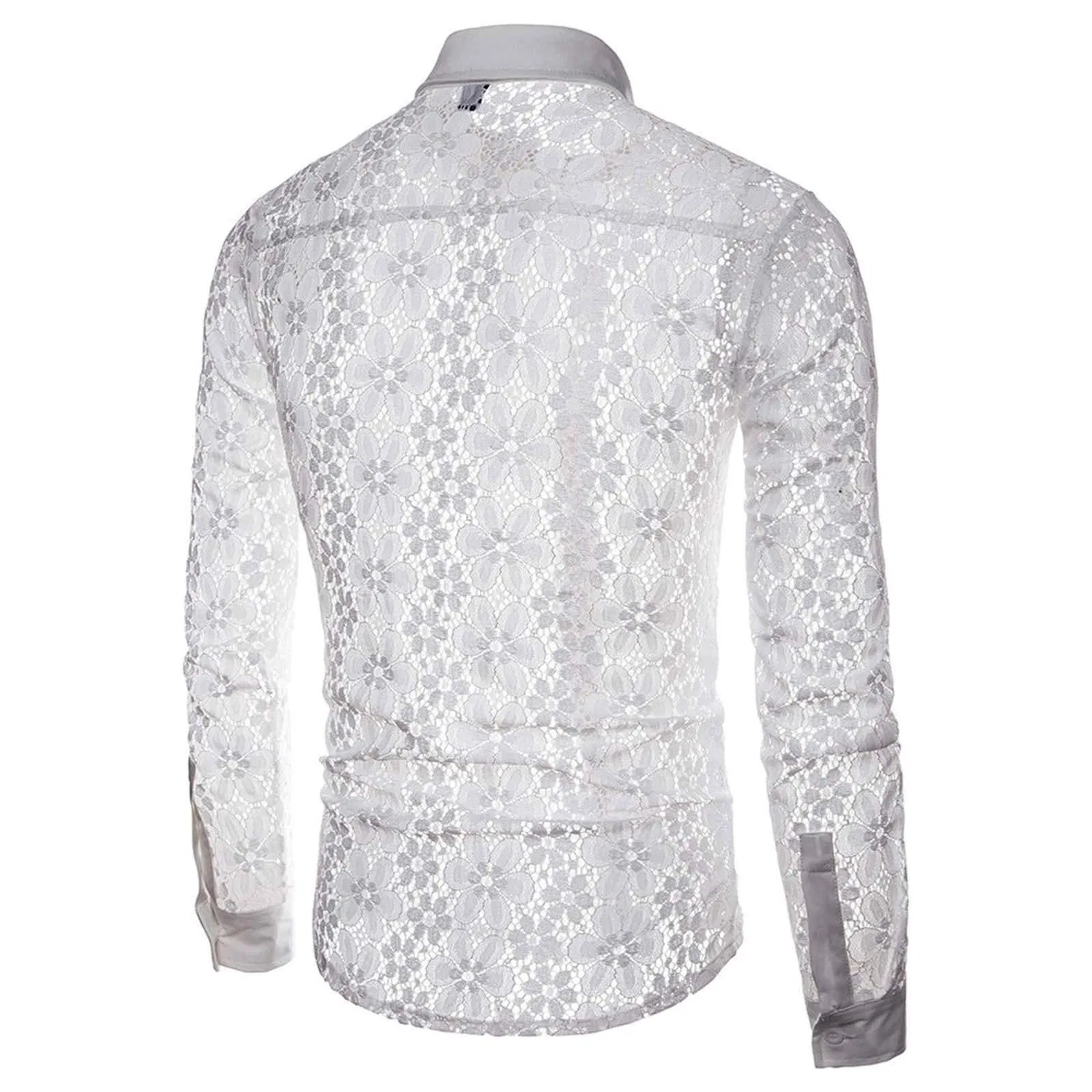 Мужская сетчатая рубашка с длинным рукавом, White