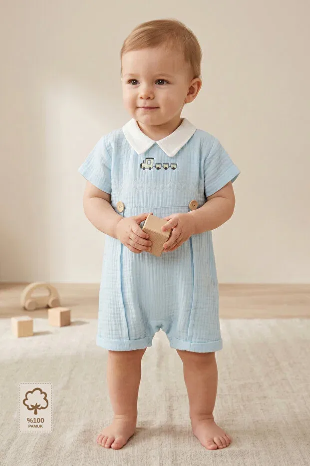 Детский комбинезон для новорожденных хлопковый с вышивкой Minory Baby, Blue — фото 2