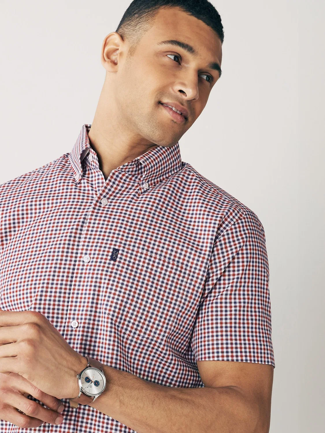 Мужская рубашка оксфорд с коротким рукавом Regular Fit NEXT, Red Gingham Check — фото 3