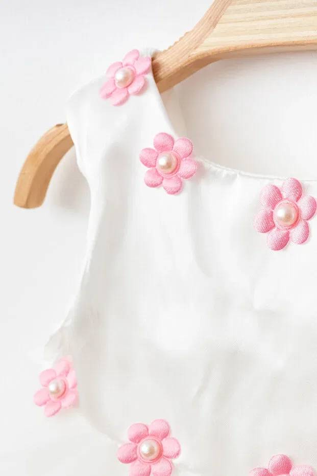 Детское платье для девочек с принтом Ponpon baby girl newborn tulle floral mevlüt dress special occasion outfit 4 pieces Harry&Millie, Ecru — фото 2