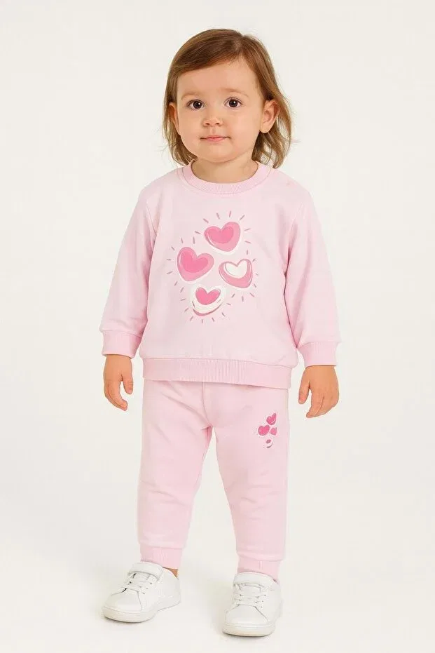 Детский комплект для девочек с принтом Heart Printed Tracksuit Set Ww Waka Waka Kids Store, Pink