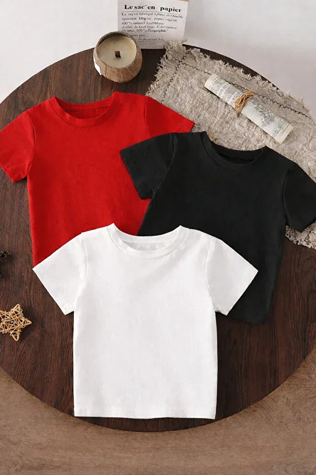 Детский комплект футболок для девочек с принтом Sportivea, Red-Black-White