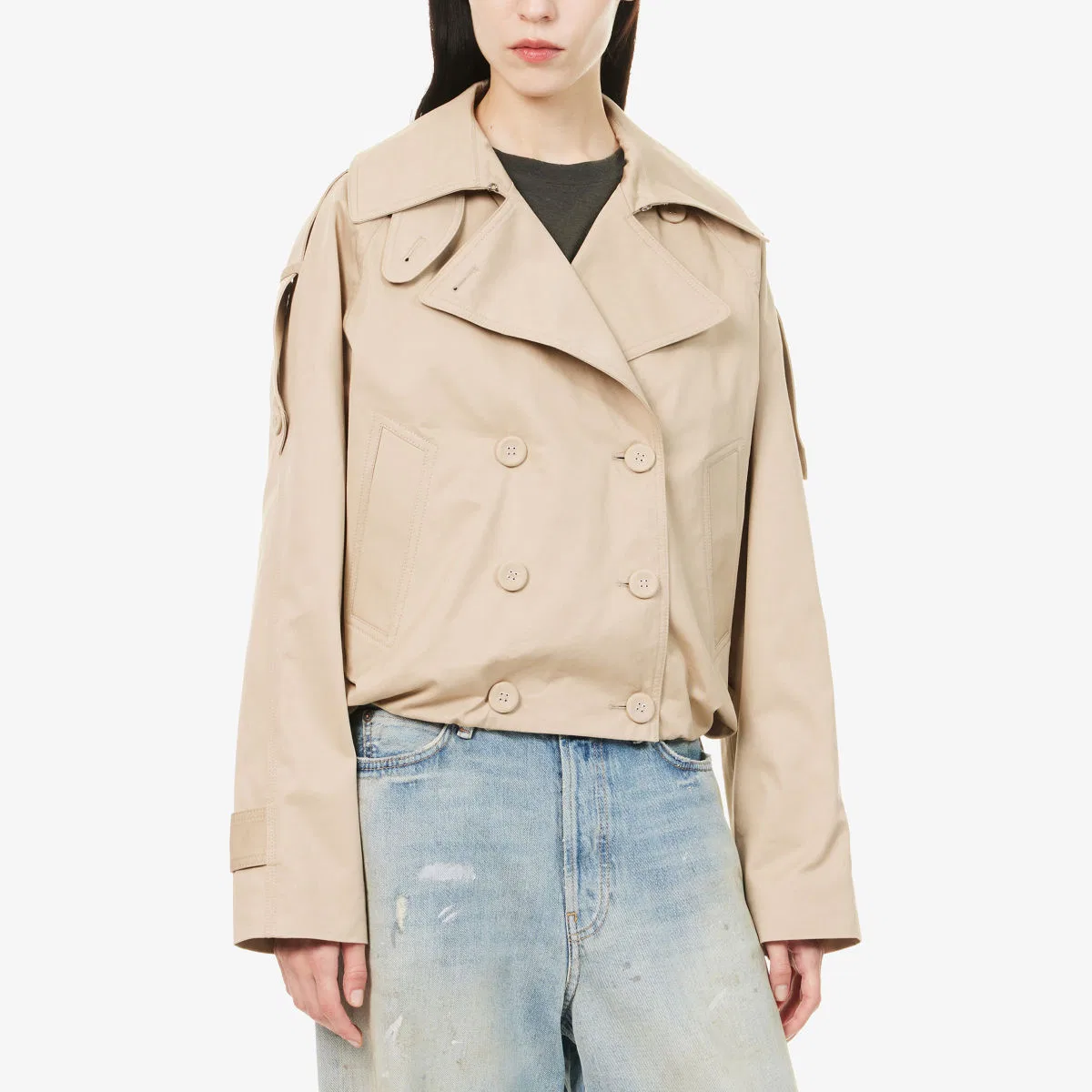 Двубортный хлопковый твиловый жакет Oleo Acne Studios, бежевый — фото 3