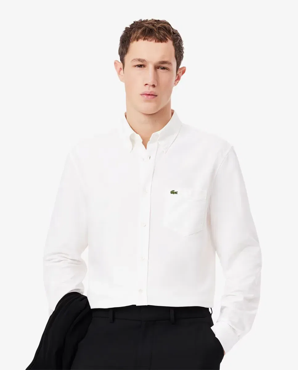 Мужская рубашка оксфордского плетения с длинным рукавом Lacoste, Blanco