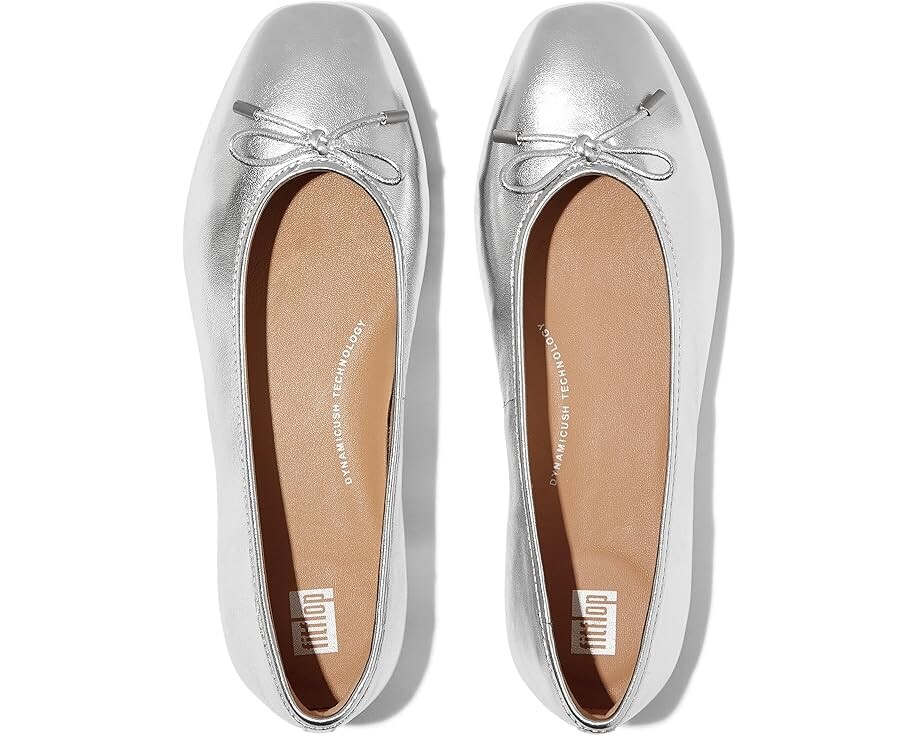Туфли на плоской подошве FitFlop Delicato Bow Soft Metallic-Leather Ballerinas, серебряный — фото 2
