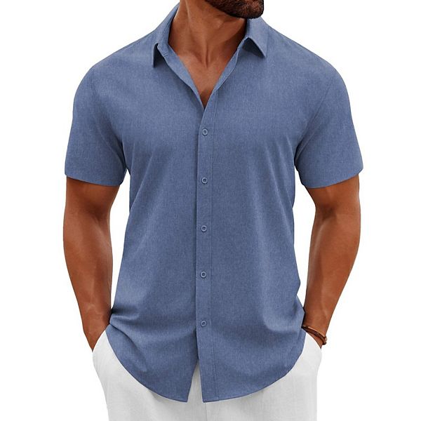 

Мужская рубашка casual button down short sleeve Coofandy, Blue