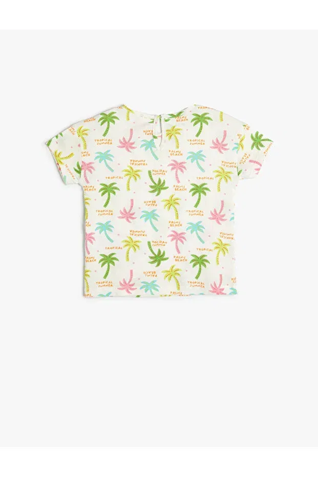Детская футболка с принтом Palm Tree Printed Koton, Ecru Patterned — фото 2