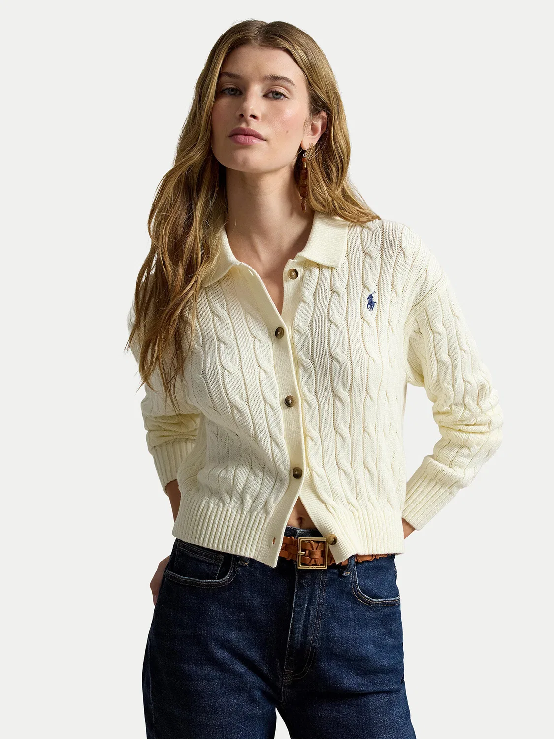 Женский кардиган прямого кроя Polo Ralph Lauren, светло-бежевый