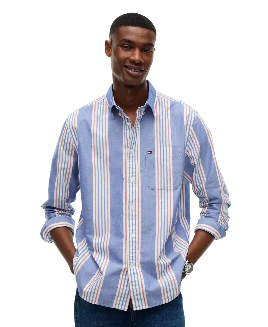 Мужская рубашка с длинным рукавом Regular Fit Oxford Striped Tommy Hilfiger, Wedge Blue/Multistripe