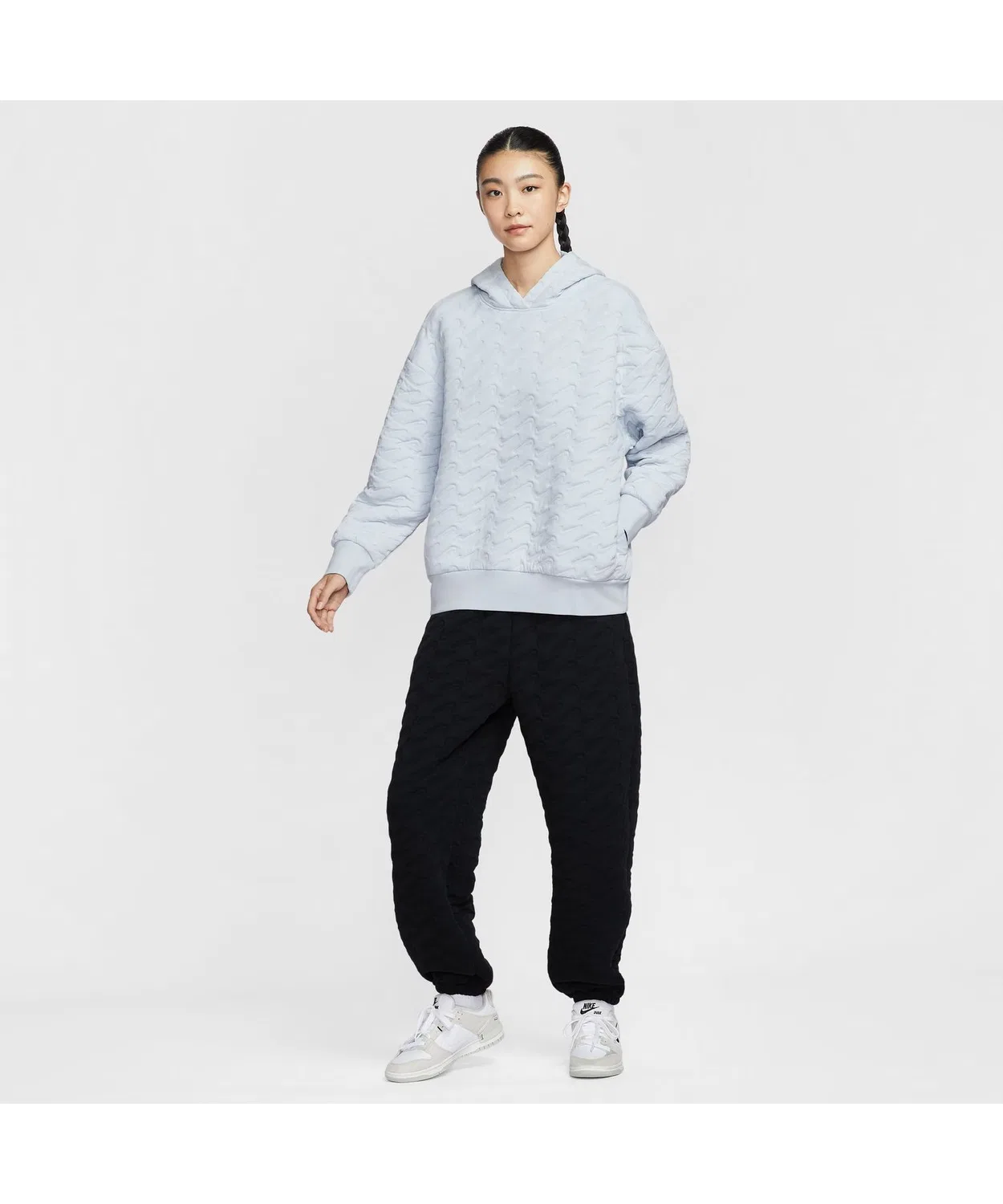 Женский пуловер с длинным рукавом однотонный, с принтом NIKE, Grey/Pink — фото 3