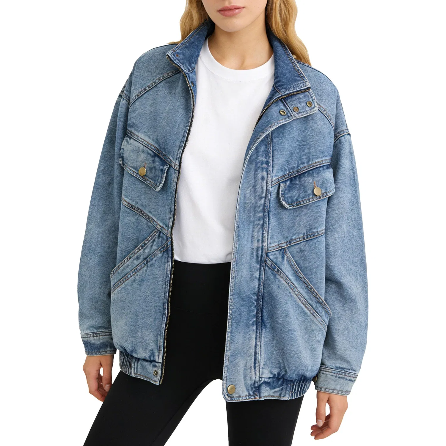 Женское джинсовое пальто oversize с молнией, Blu