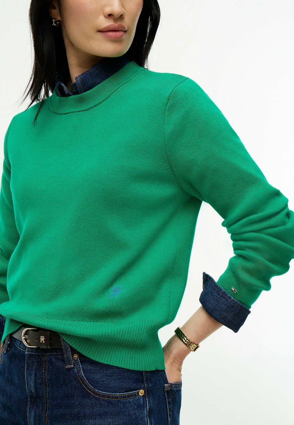 Тканый джемпер премиум-класса с круглым вырезом Tommy Hilfiger, Green — фото 4