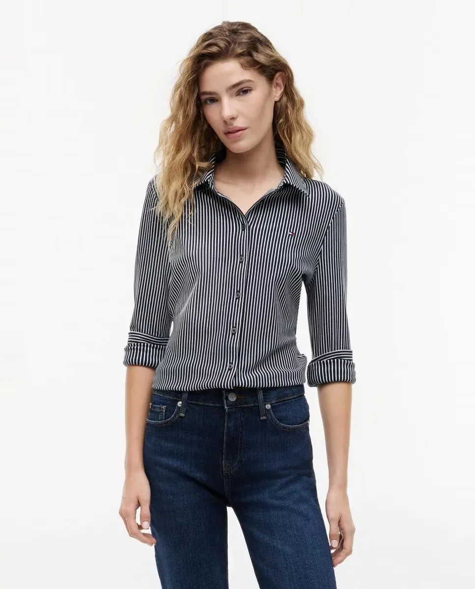 Женская рубашка из пике Slim Fit Tommy Hilfiger, Azul Marino