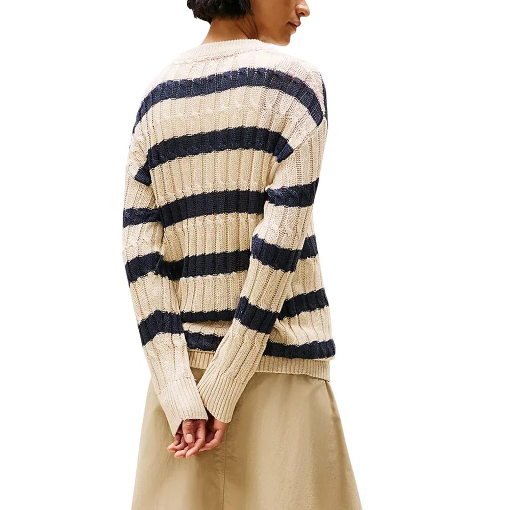 Женский свитшот из льна с широкими полосками Tommy Hilfiger, Beige — фото 2