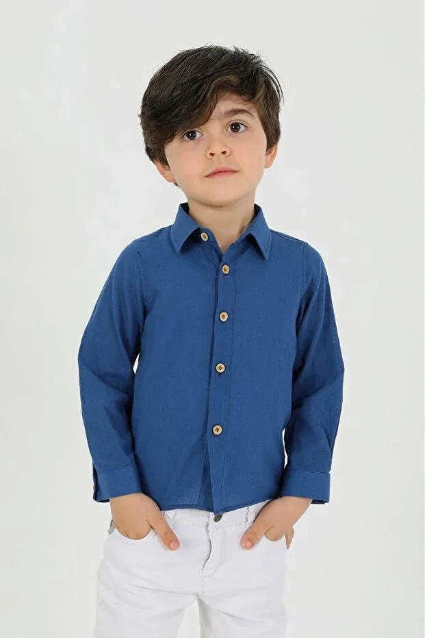 Детская рубашка для мальчиков хлопковая Basics Samsa, Navy Blue