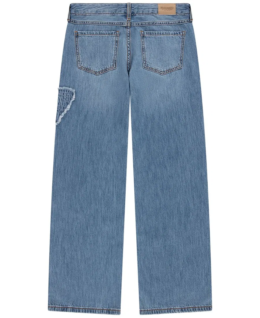 Детские джинсы свободного кроя с принтом бабочки abercrombie kids, Dark Blue — фото 2