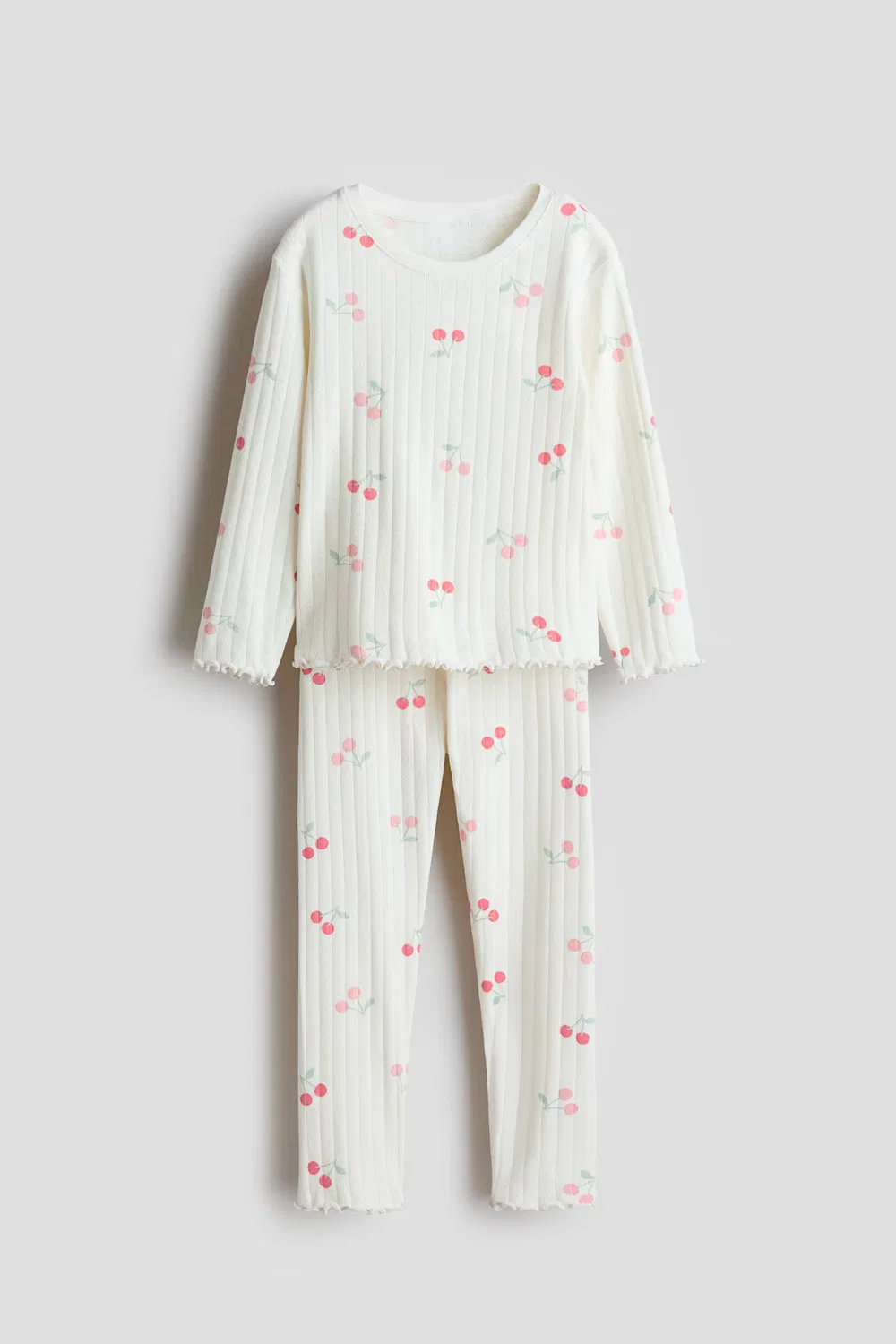 Пижама из ребристого хлопка H&M, Weiß/Kirschen