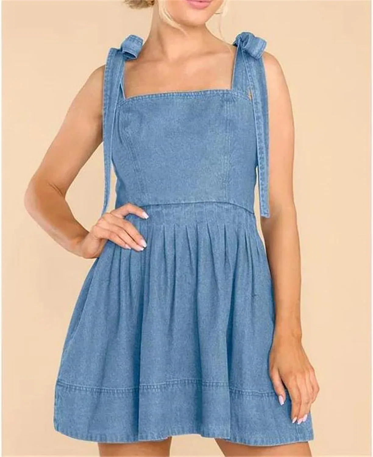 Женское джинсовое платье с высокой талией A-силуэта, Light Blue — фото 4