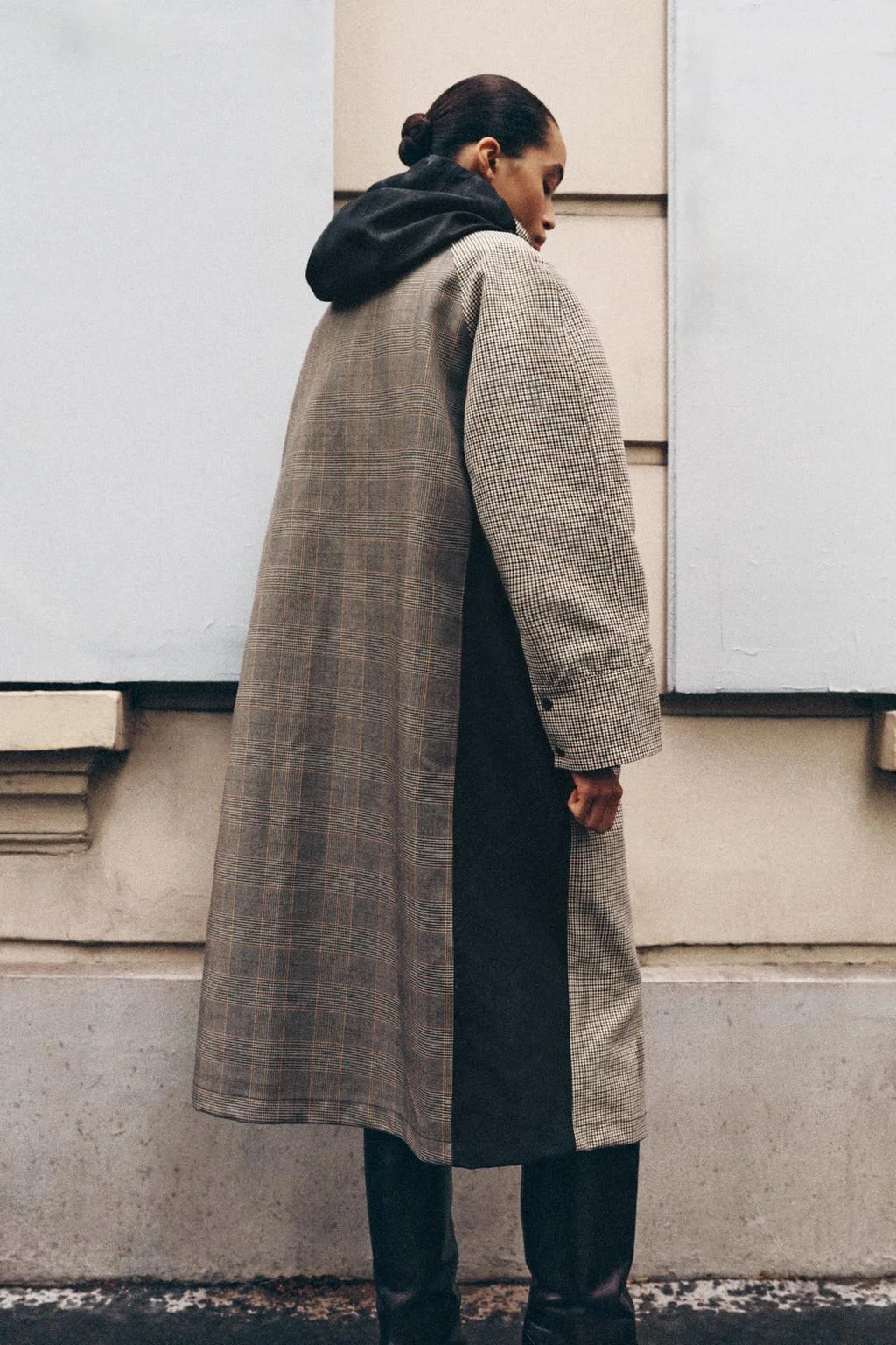 Тренч Zara длинный в клетку, коричневый/белый — фото 3
