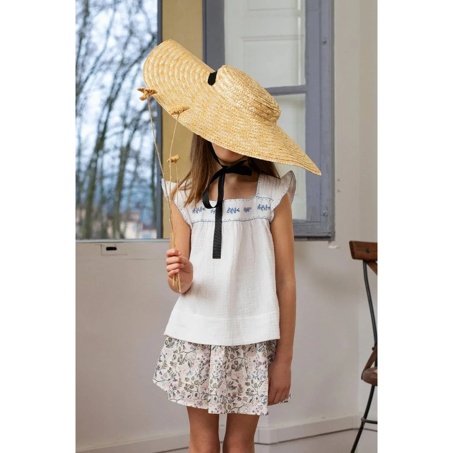Детская блузка для девочек с вышивкой Olivia Blouse Marie Puce, White — фото 2