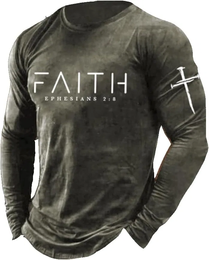 Мужская футболка с графическим принтом Faith Ephesians 2:8, Khaki