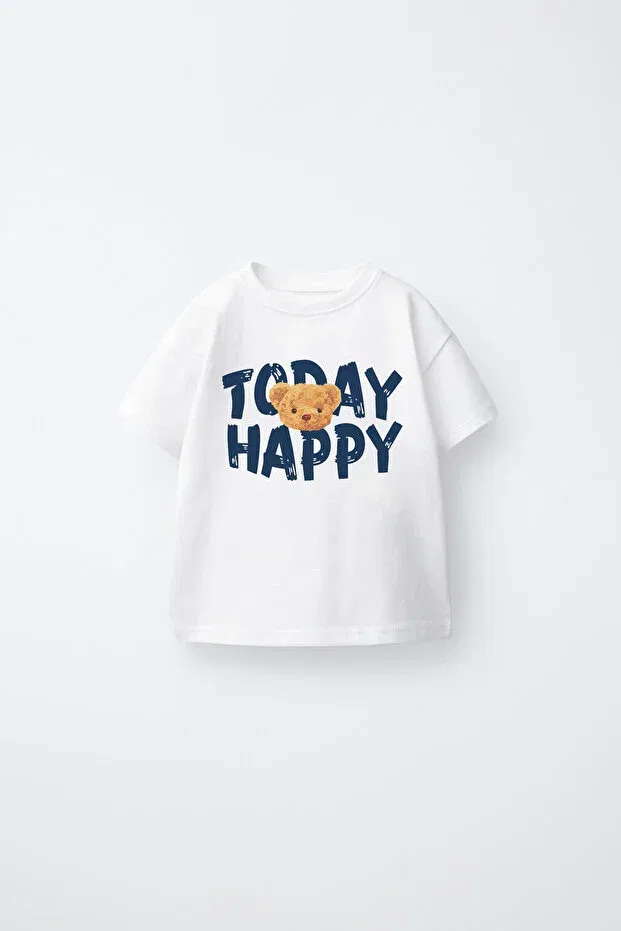 Детская футболка для девочек с принтом Unisex Kids Today Happy Oversized Printed T-Shirt C.C.L. Coccolin Kids Baby Clup, White
