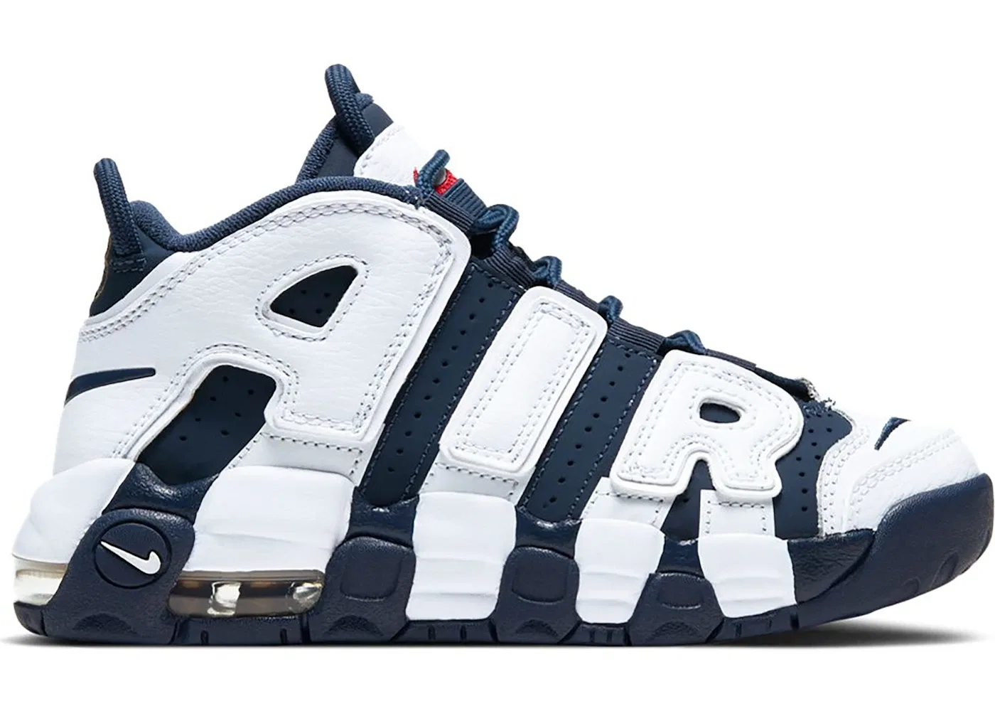 Детские кроссовки с длинным шнурком Nike Air More Uptempo Nike, White/Metallic Gold-University Red-Midnight Navy