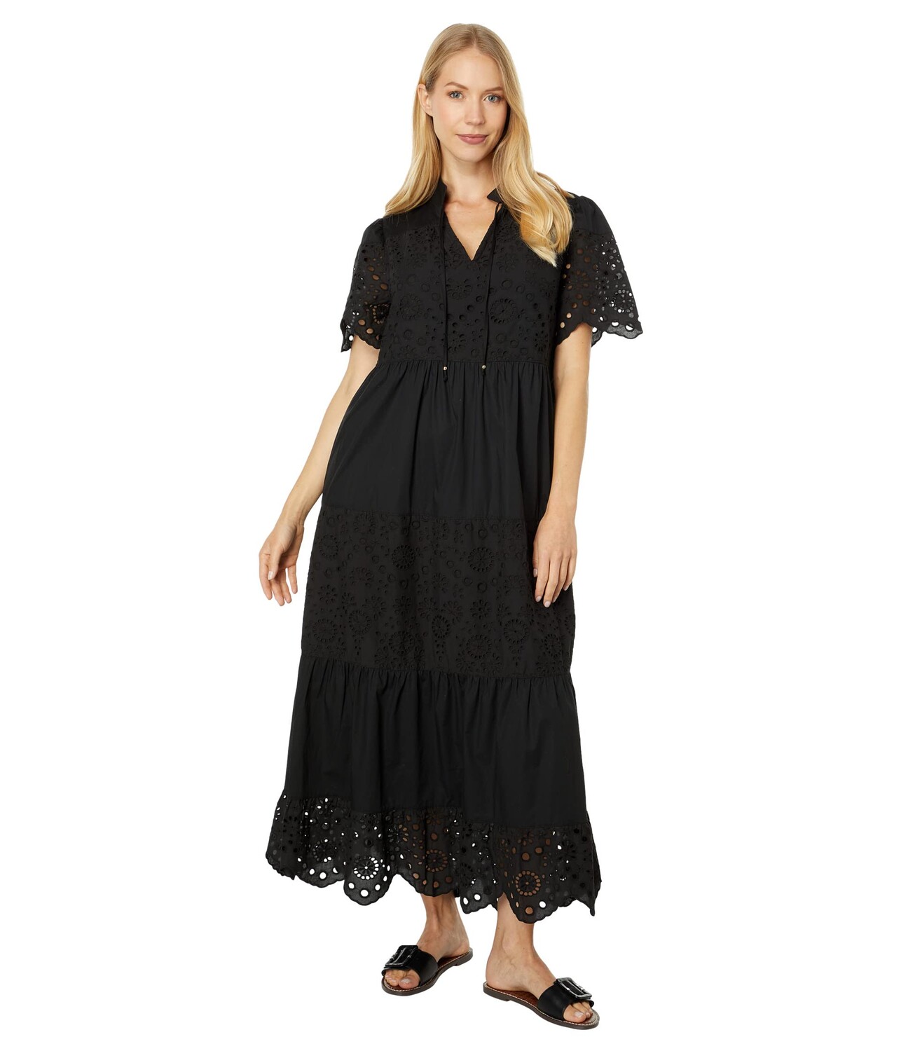 

Платье H Halston, Short Sleeve Mix Media Maxi Dress