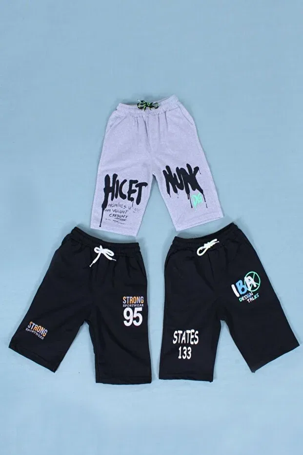 Детские шорты для мальчиков с принтом 3-предметный набор Fyk Collection, Gray-Black
