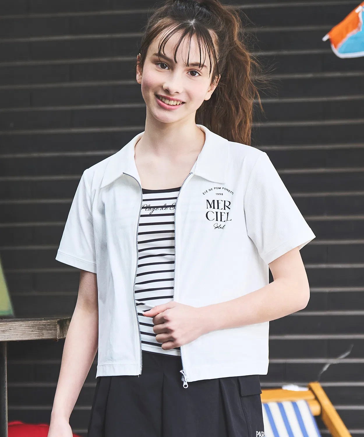 Детский комплект для плавания с лонгсливом и шортами, модель Zip-up Coord, pom ponette junior, Colorful — фото 3