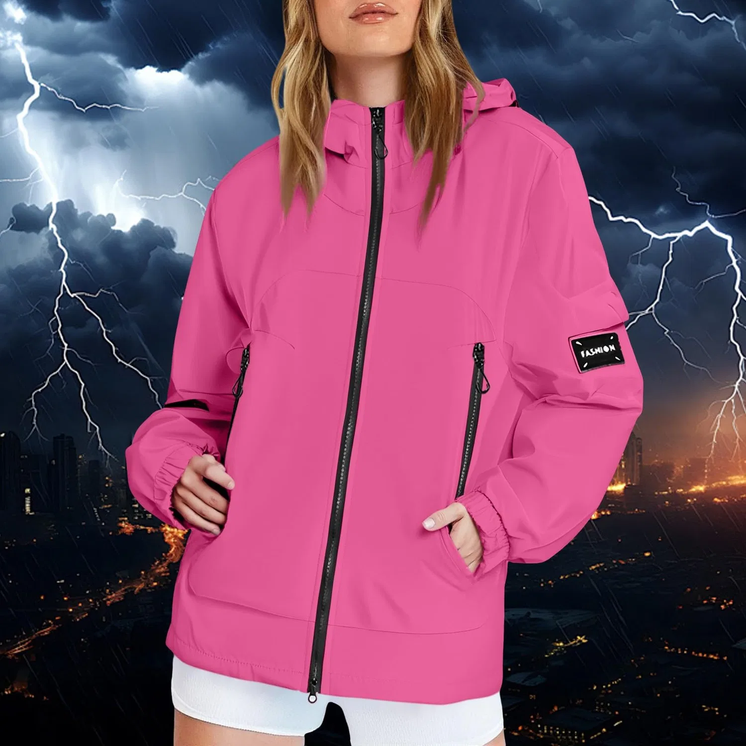 Женская куртка с капюшоном и шнурком, непромокаемая, 01Red — фото 2