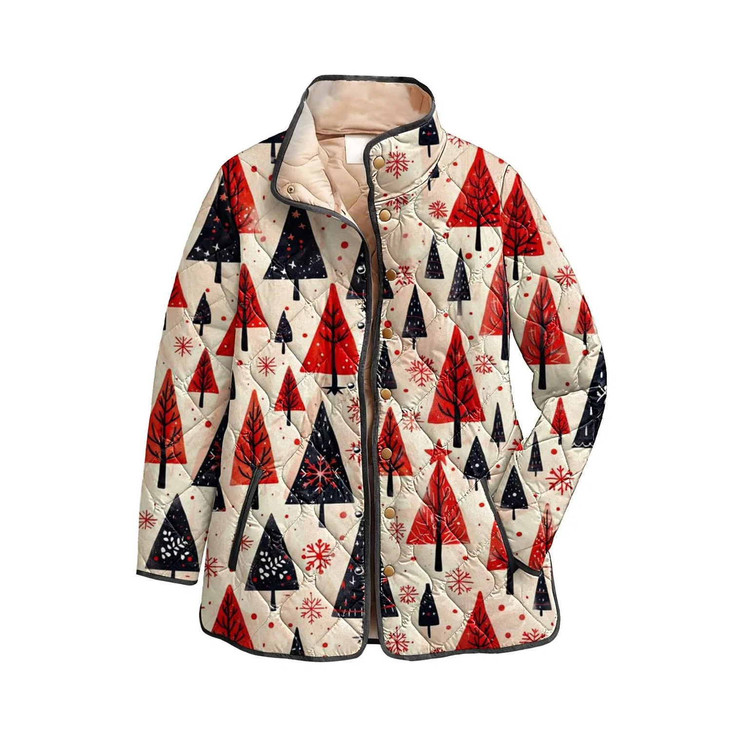 Женское утепленное пальто с рождественским принтом Christmas Printed Quilted Jacket, 2-rosso