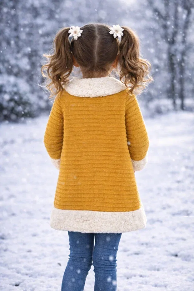 Детский кардиган для девочек с длинным рукавом Kidsev, Mustard — фото 4