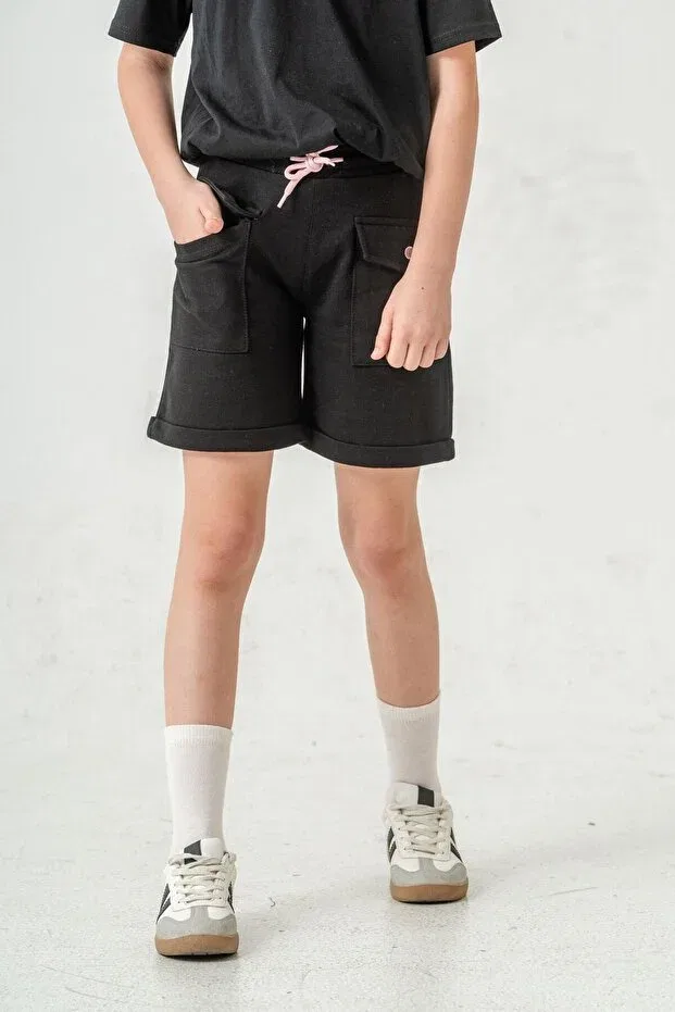 Детские шорты для девочек с карманами Mışıl Kids, Black — фото 3
