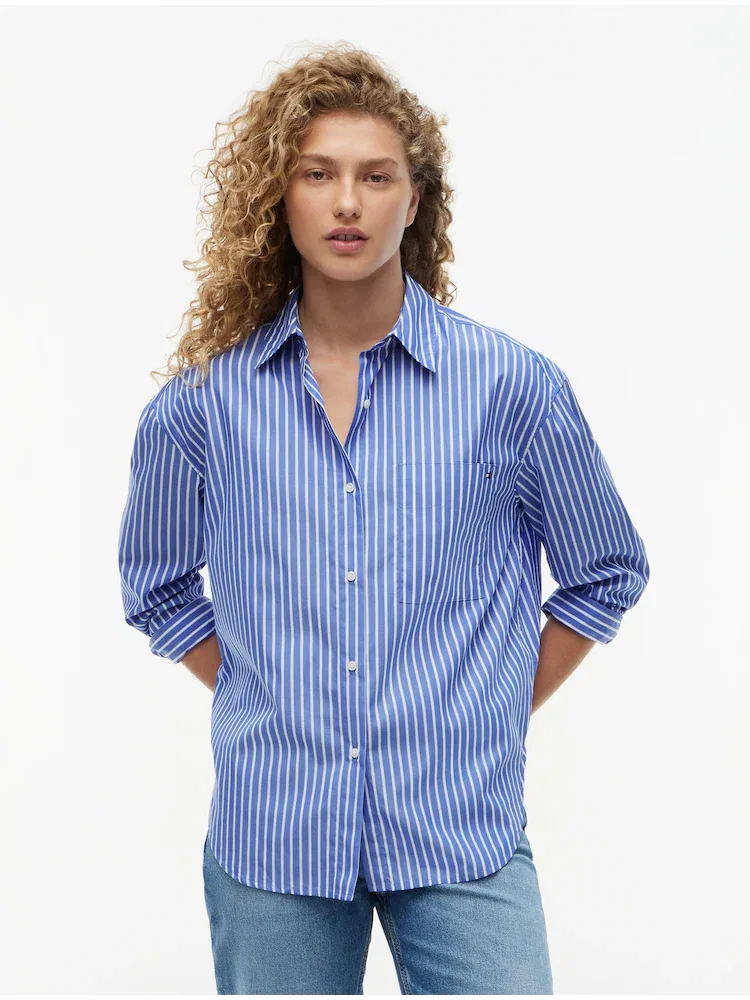 Рубашка с длинным рукавом, полосатая, Poplin TOMMY HILFIGER, Royal Blue